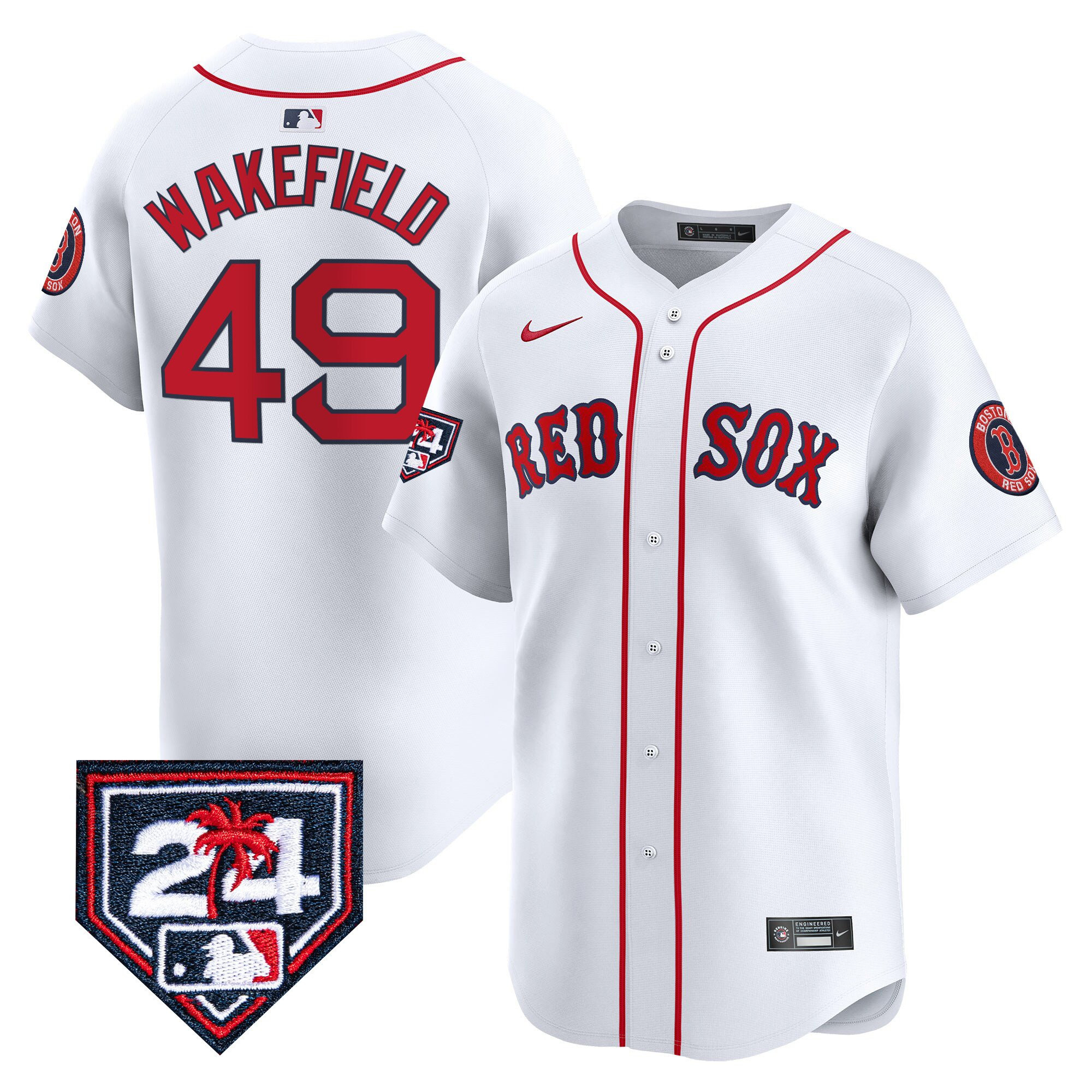 Tim Wakefield 49 Boston Red Sox 2024 Spring Training White MLB Jersey Men's