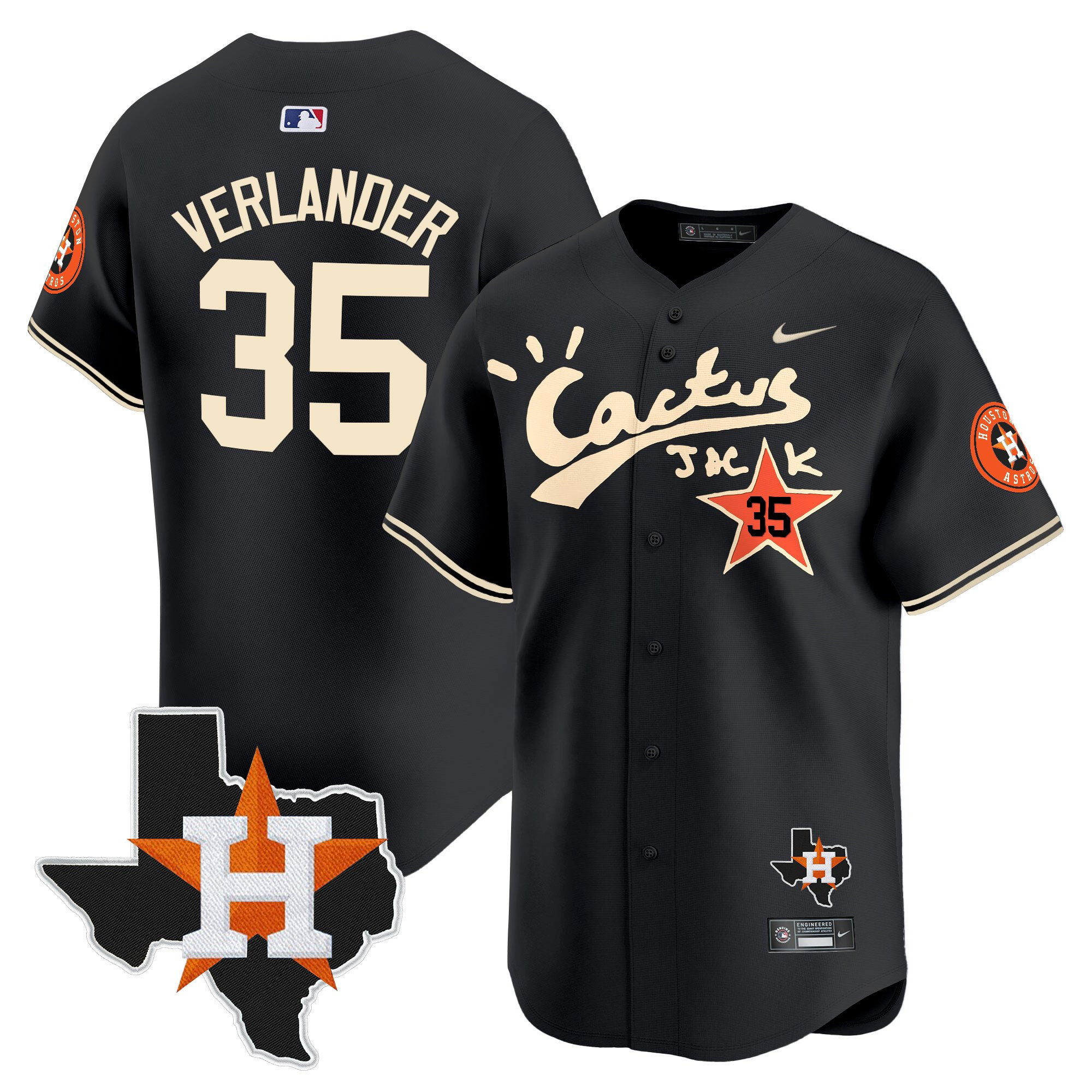 Justin Verlander 35 Houston Astros Cactus Jack Houston Patch Limited Black MLB Jersey Men's
