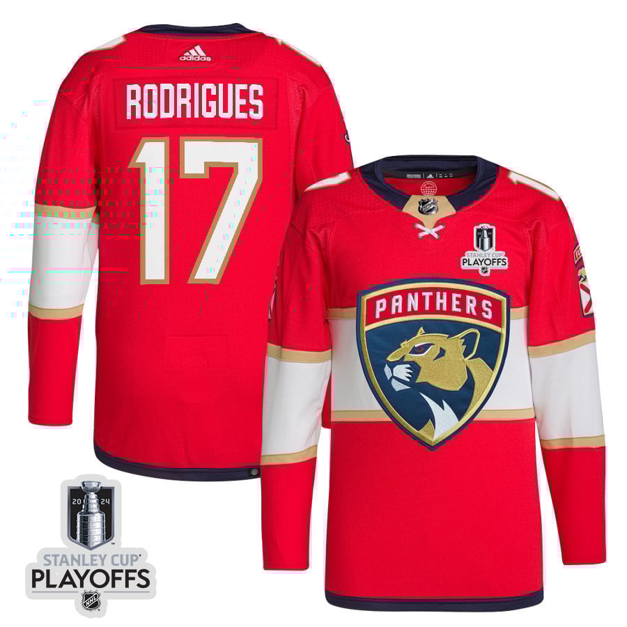 Evan Rodrigues 17 Florida Panthers 2024 Playoffs Patch Home Red NHL Jersey Men's
