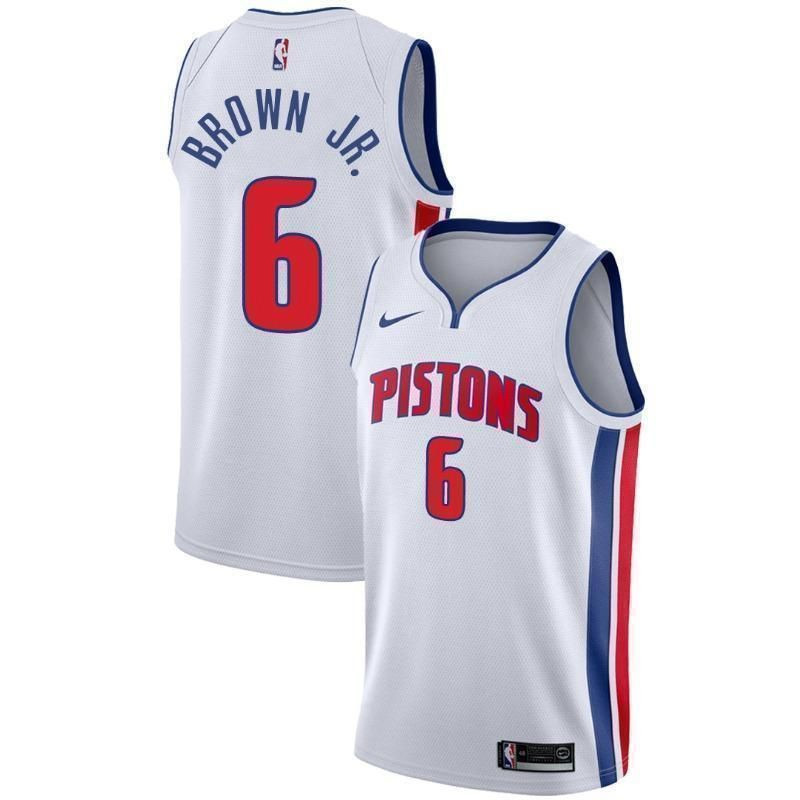 Detroit Pistons 6 Bruce Brown Jr. Association Swingman White NBA Jersey Men's