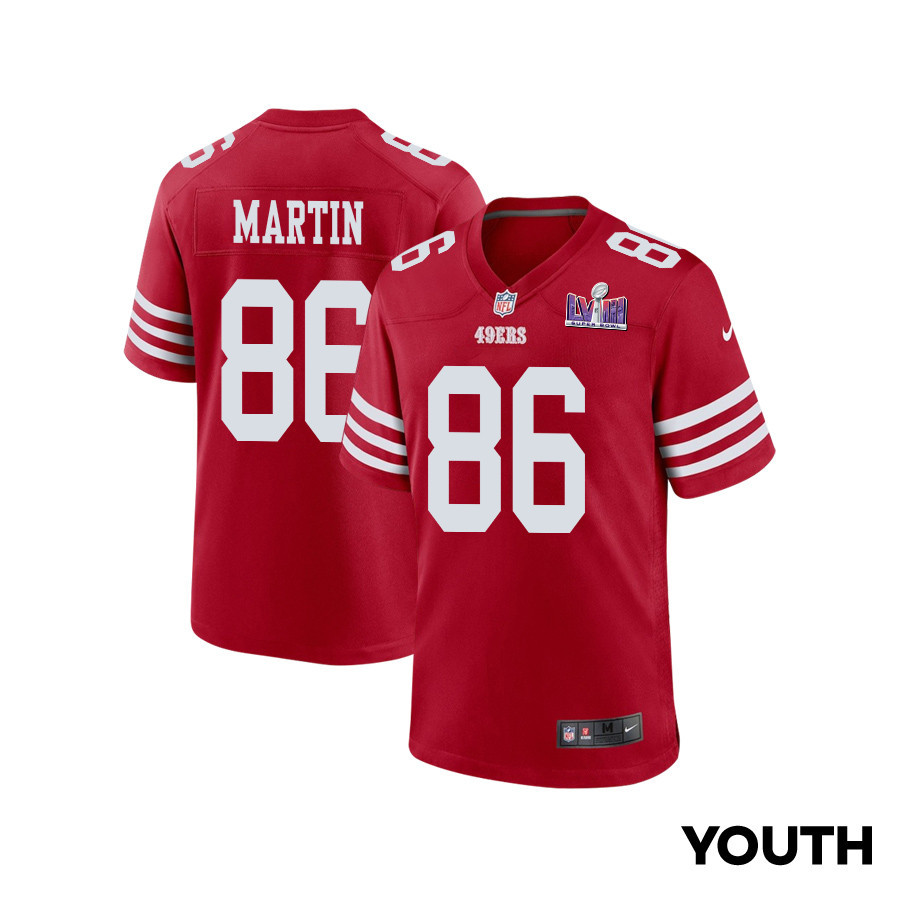 Tay Martin 86 San Francisco 49ers Super Bowl LVIII Patch Game Scarlet NFL Jersey Youth