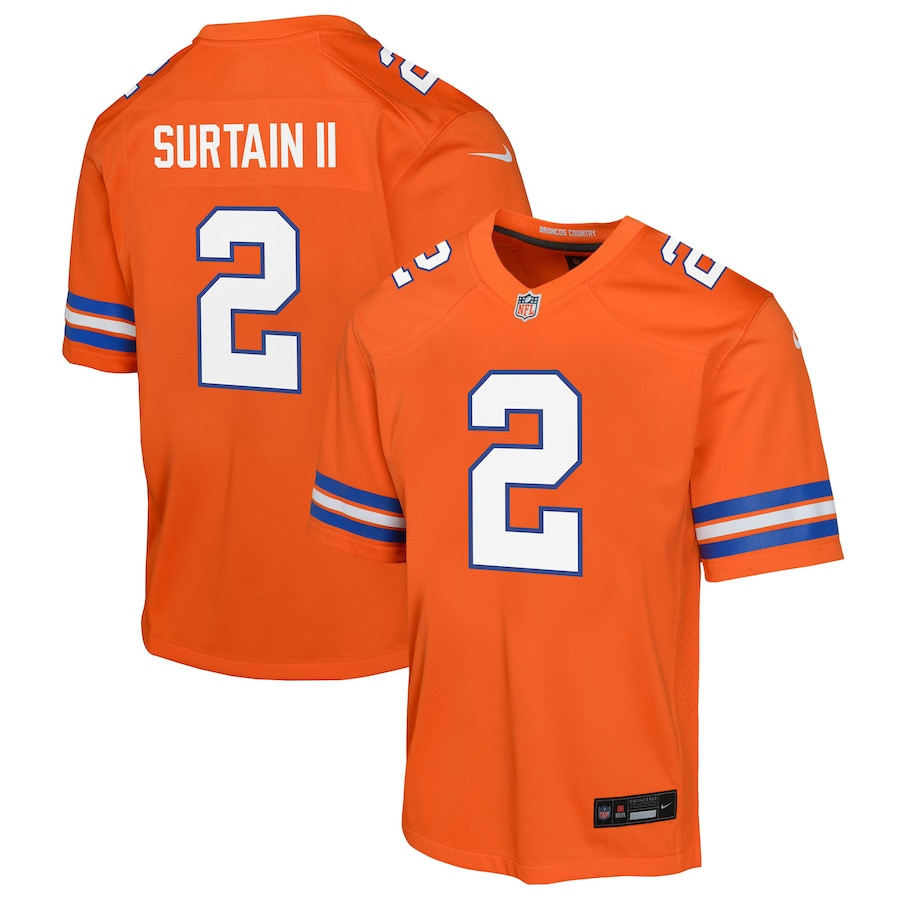 Patrick Surtain II 2 Denver Broncos Mile High Collection 1977 Throwback Game Orange NFL Jersey Youth