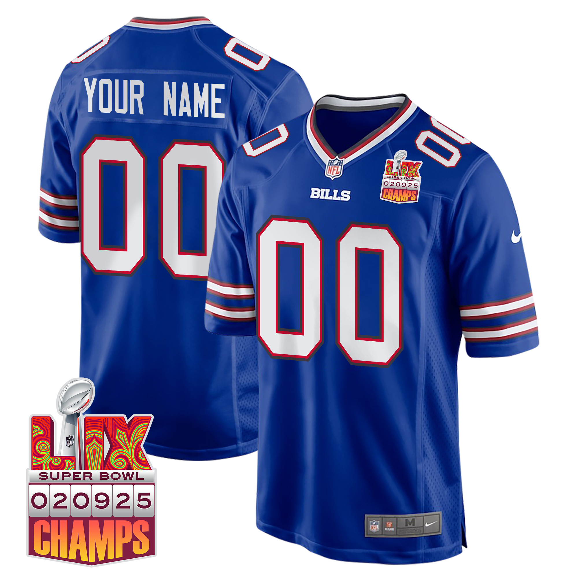 Buffalo Bills Super Bowl LIX Champions Patch Game Custom Royal NFL Jersey Men's