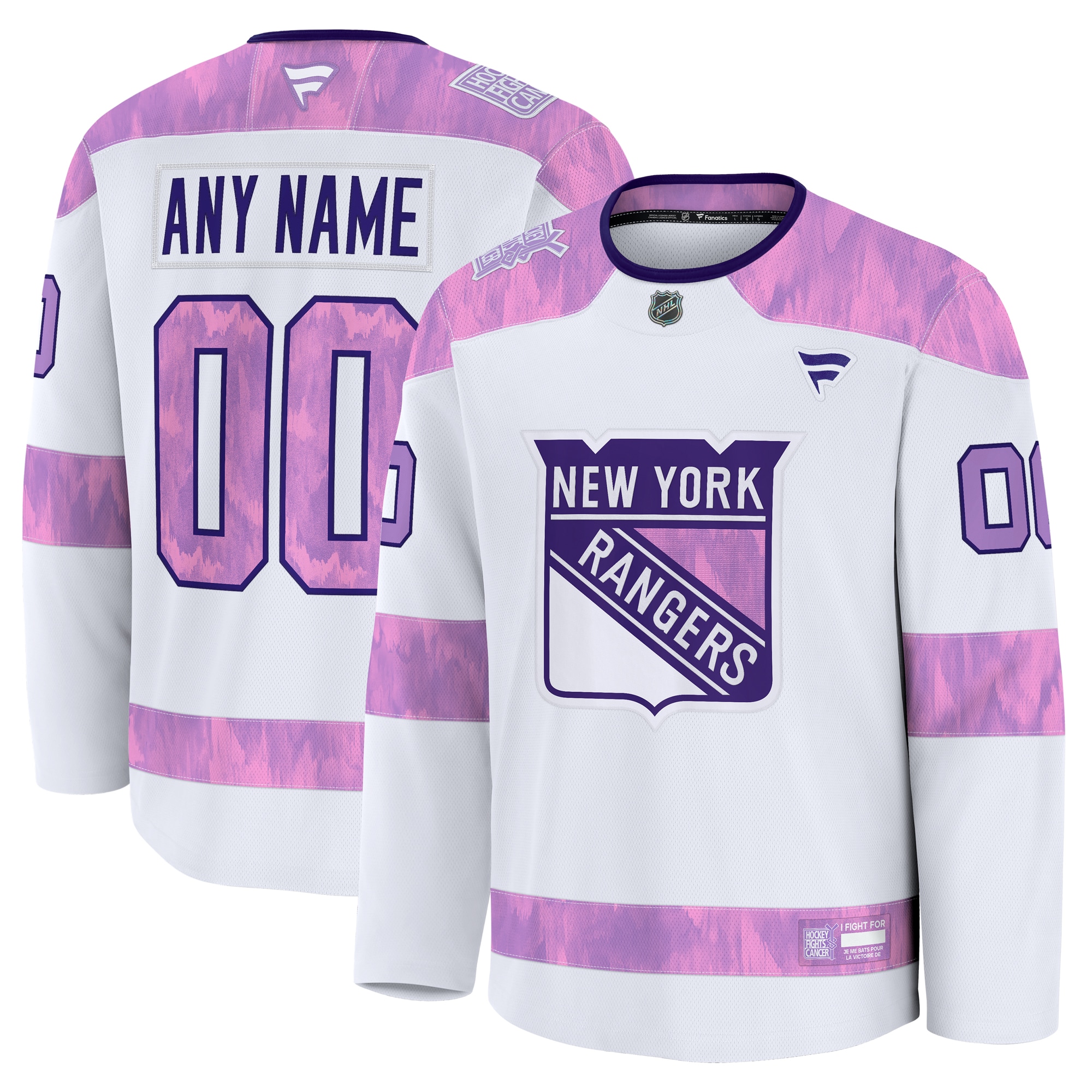 New York Rangers White 2024 Fights Cancer Custom Practice NHL Jersey Men's