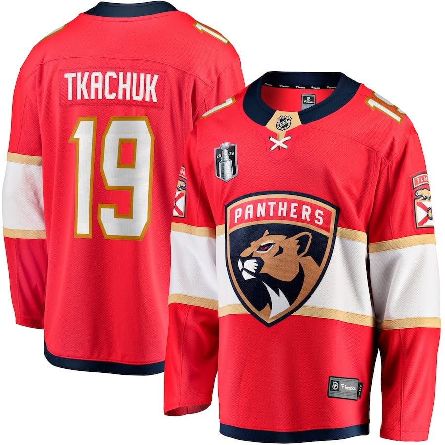 Matthew Tkachuk 19 Florida Panthers 2023 Stanley Cup Final Home Primegreen Red NHL Jersey Men's