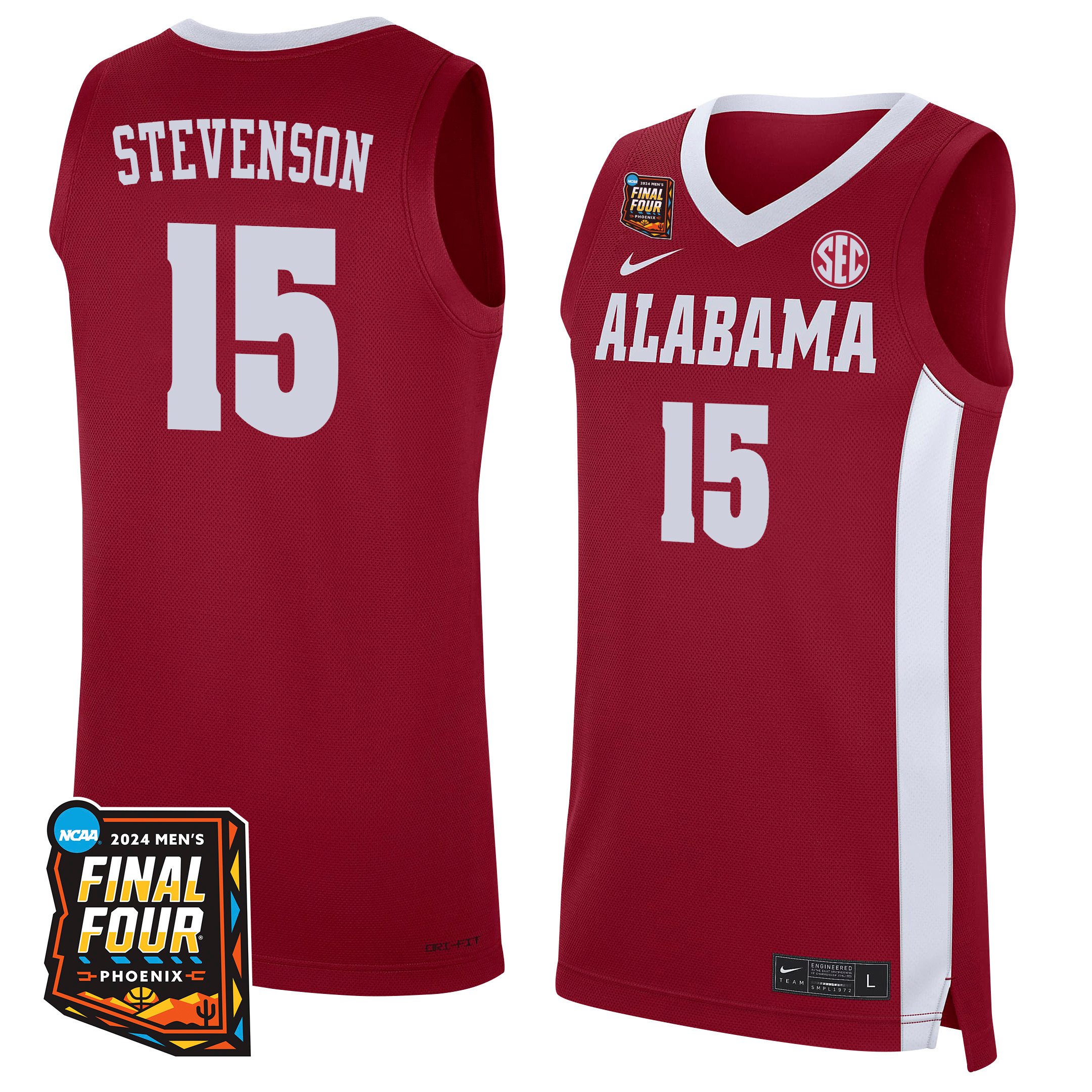Jarin Stevenson Alabama Crimson Tide 2024 Final Four Patch Re White NCAA Jersey Men's