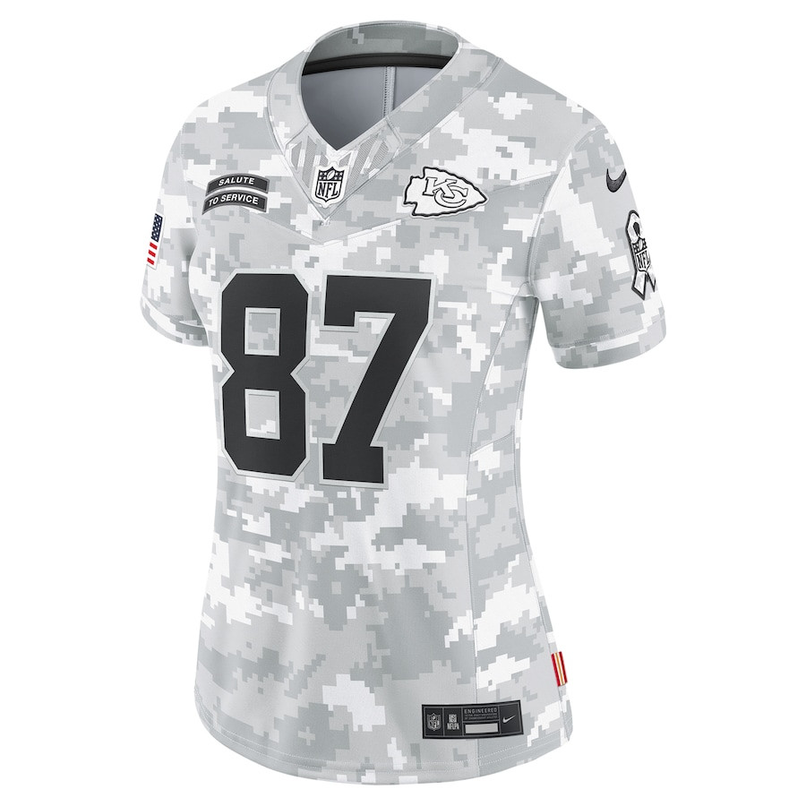 Travis Kelce 87 Kansas City Chiefs 2024 Salute to Service Limited Arctic Camo NFL Jersey Women's