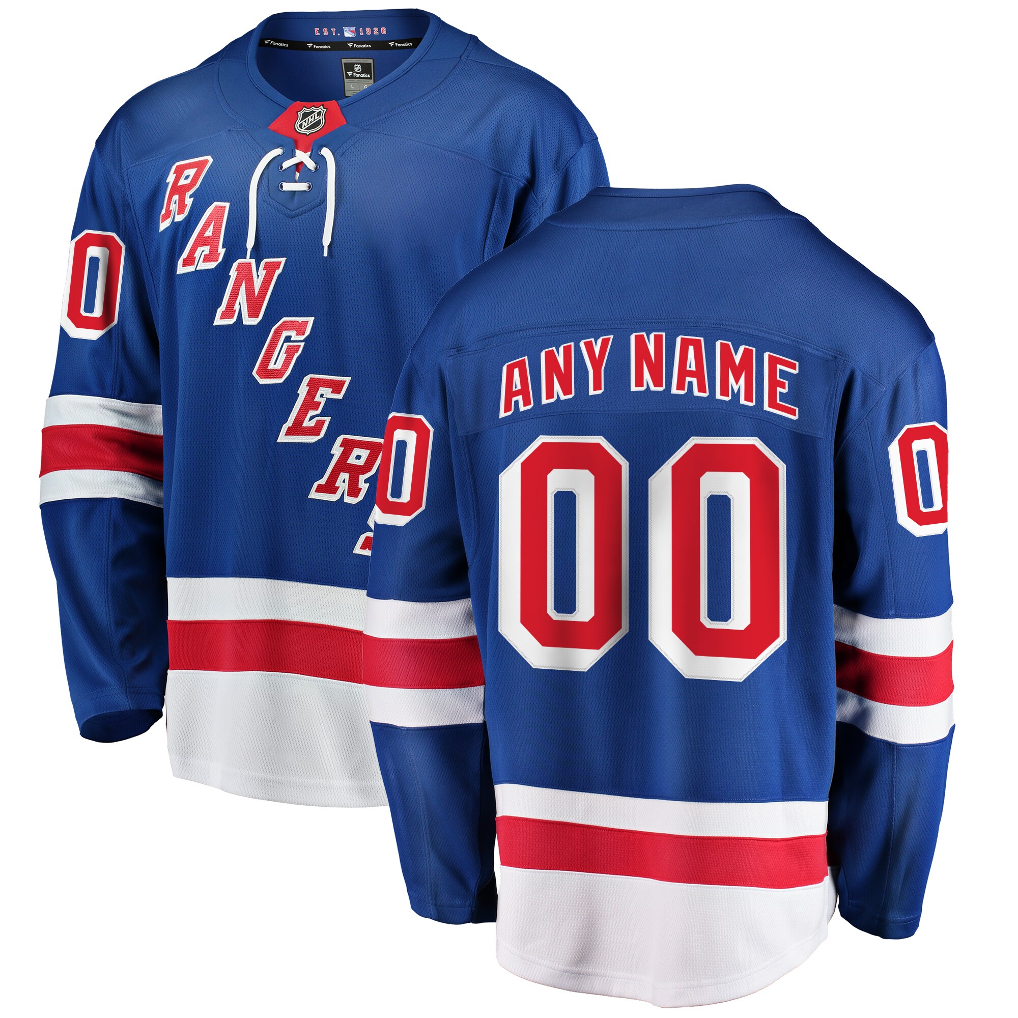 New York Rangers Blue Home Breakaway Custom NHL Jersey Men's