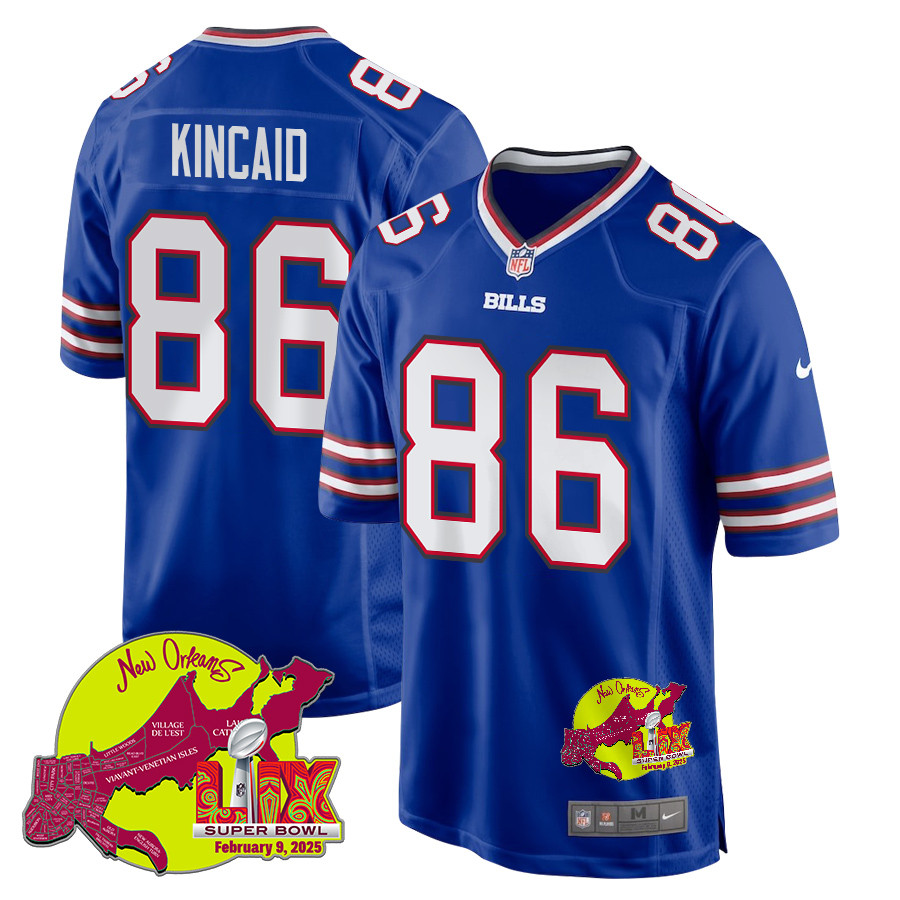 Dalton Kincaid 86 Buffalo Bills Super Bowl LIX New Orleans Patch Game Royal NFL Jersey Men's