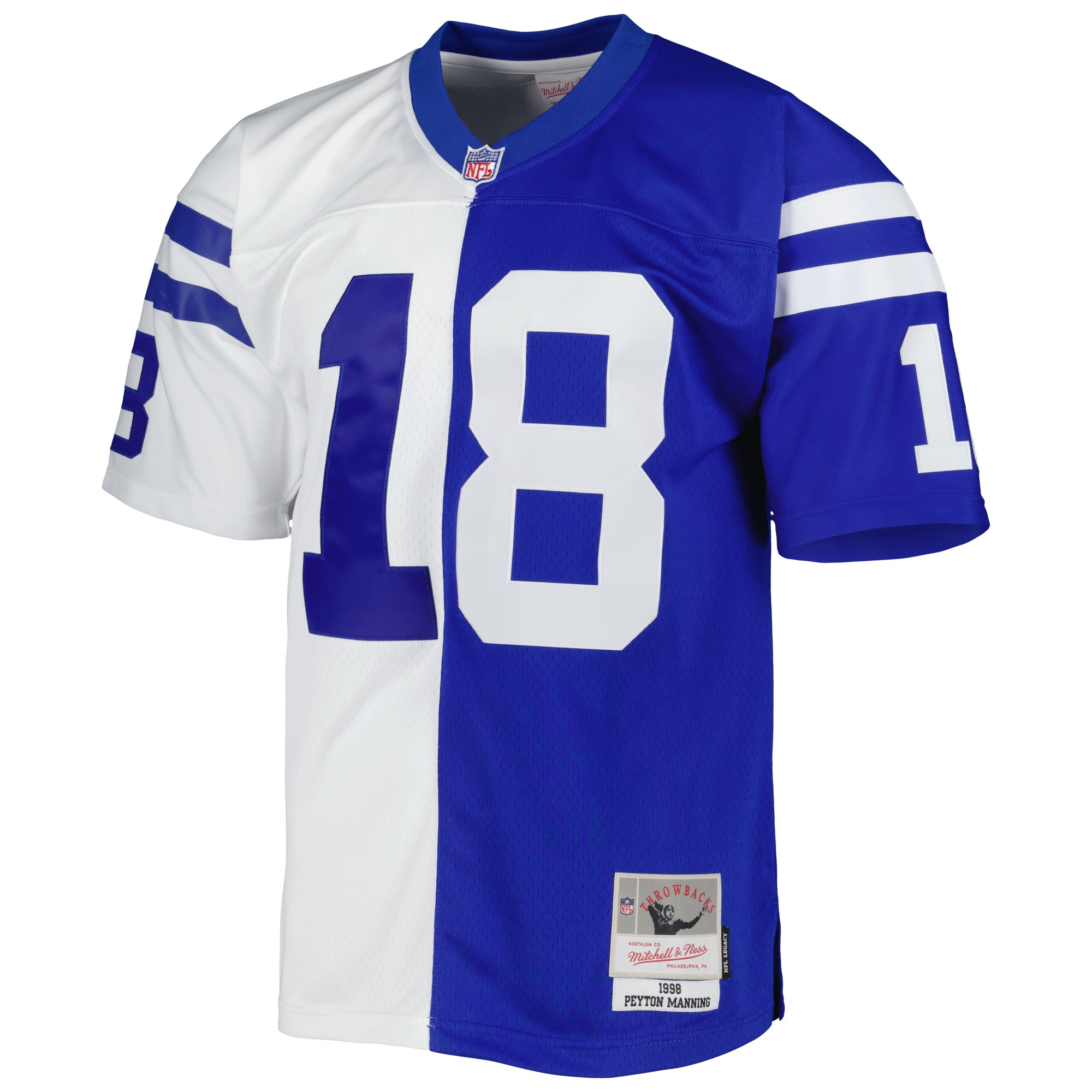 Indianapolis Colts Peyton Manning Mitchell Ness Royal/White 1998 Split Legacy NFL Jersey Men's