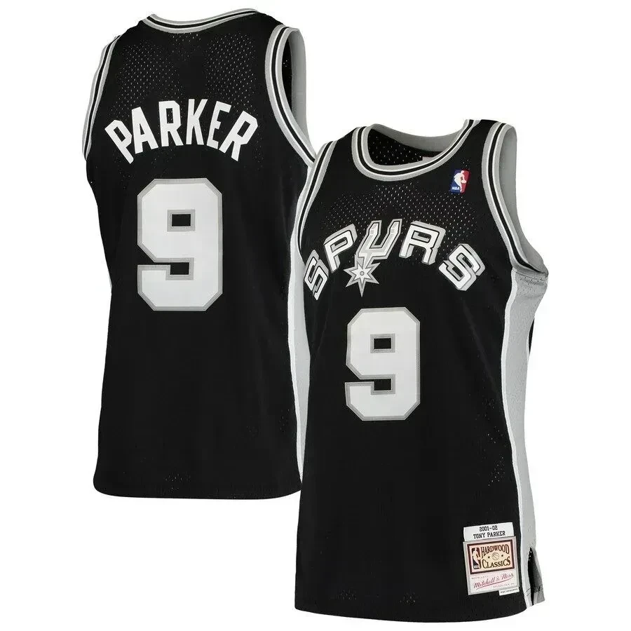 Tony Parker 9 San Antonio Spurs Mitchell Ness 2001-02 Hardwood Classics Swingman Black NBA Jersey Men's