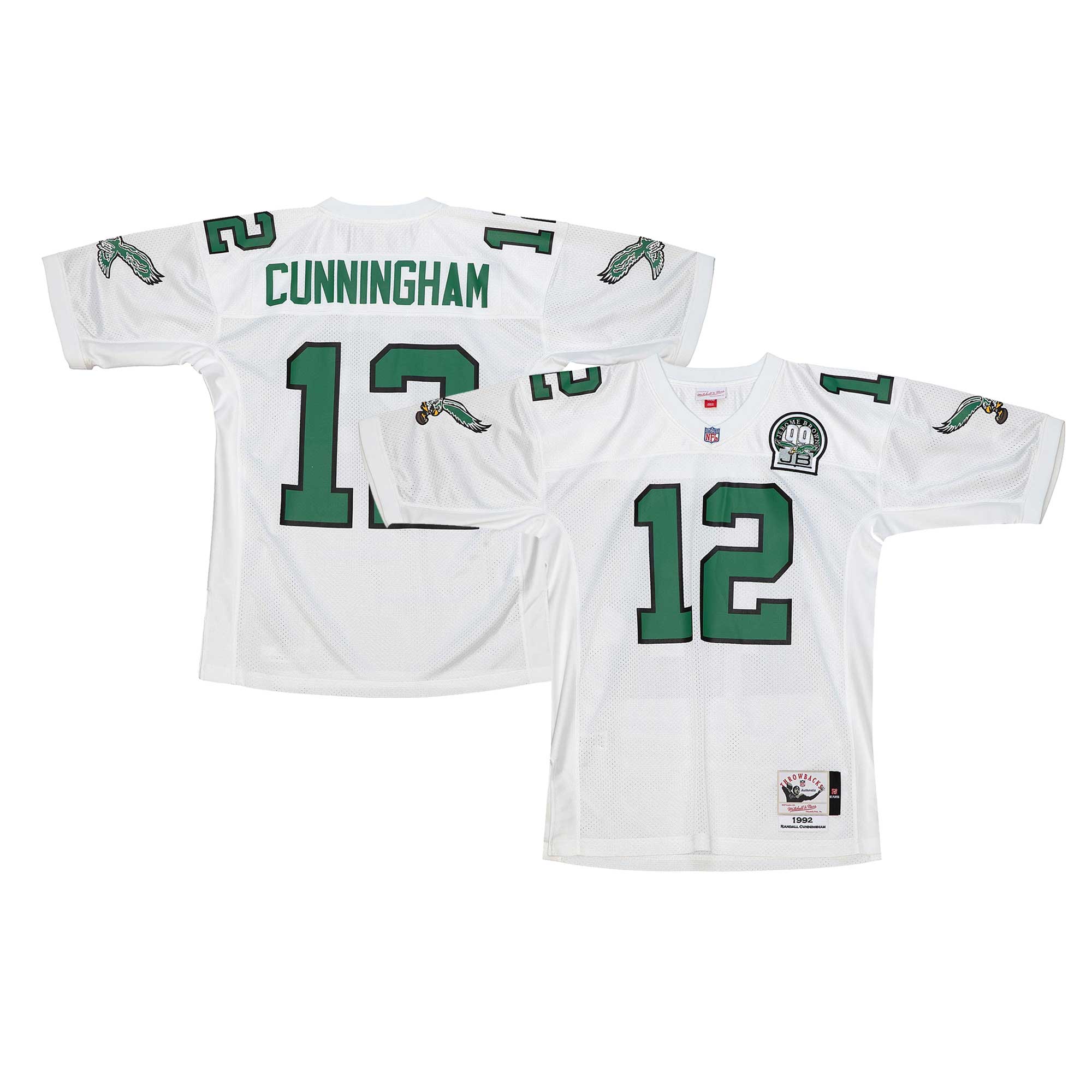 Philadelphia Eagles 1992 Randall Cunningham Mitchell Ness White Throwback Retired Player NFL Jersey Men's