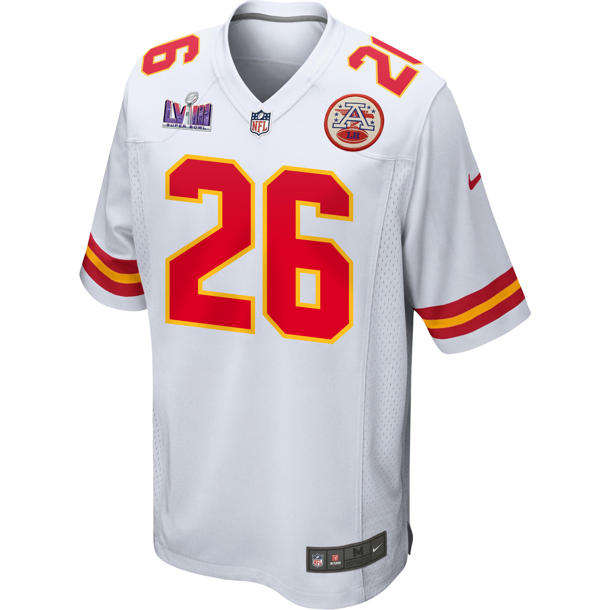 Deon Bush 26 Kansas City Chiefs Super Bowl LVIII Patch Game White NFL Jersey Men's