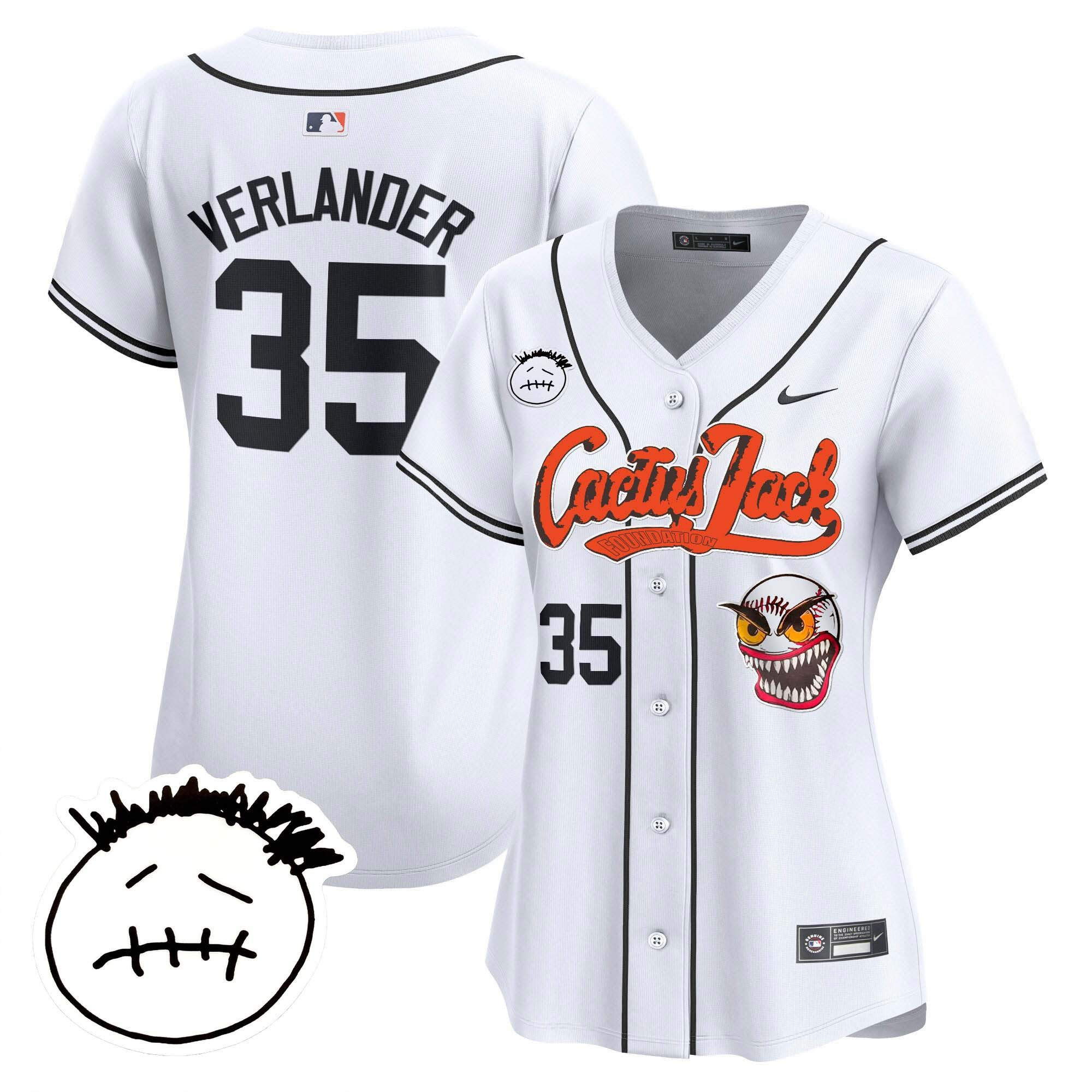 Justin Verlander 35 Houston Astros Cactus Jack Patch V3 White MLB Jersey Women's