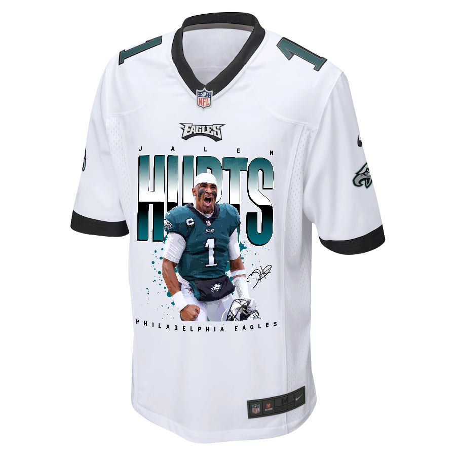 Jalen Hurts 1 Philadelphia Eagles Victory Game White NFL Jersey Men's
