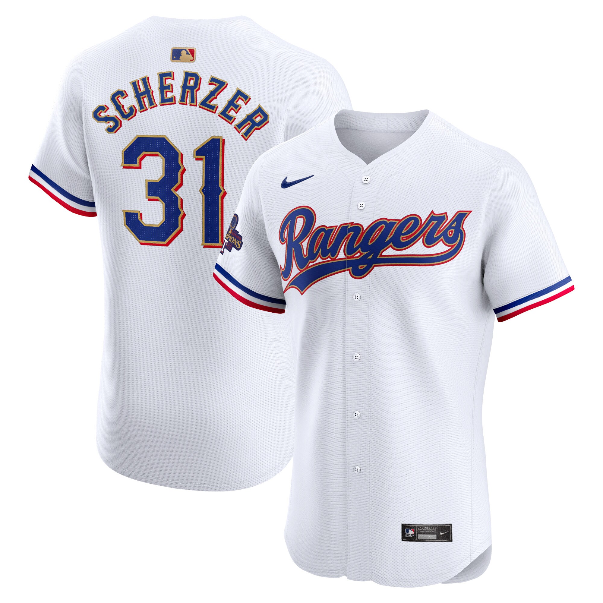 Texas Rangers Max Scherzer White 2024 Gold Collection Elite Player MLB Jersey Men's