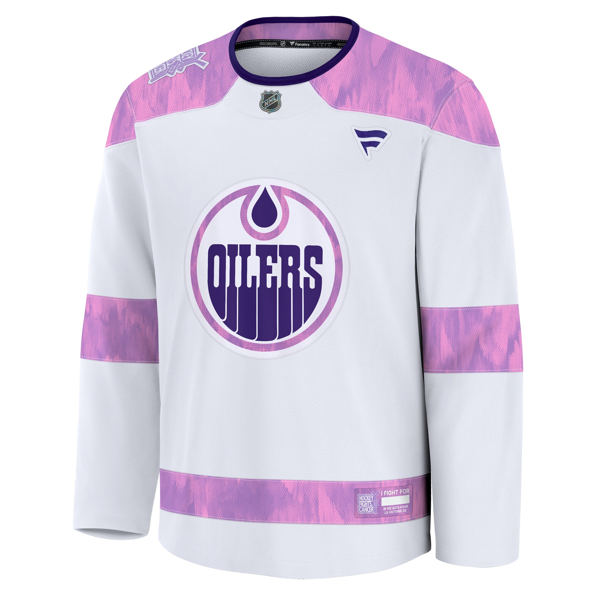 Edmonton Oilers White 2024 Fights Cancer Practice NHL Jersey Men's