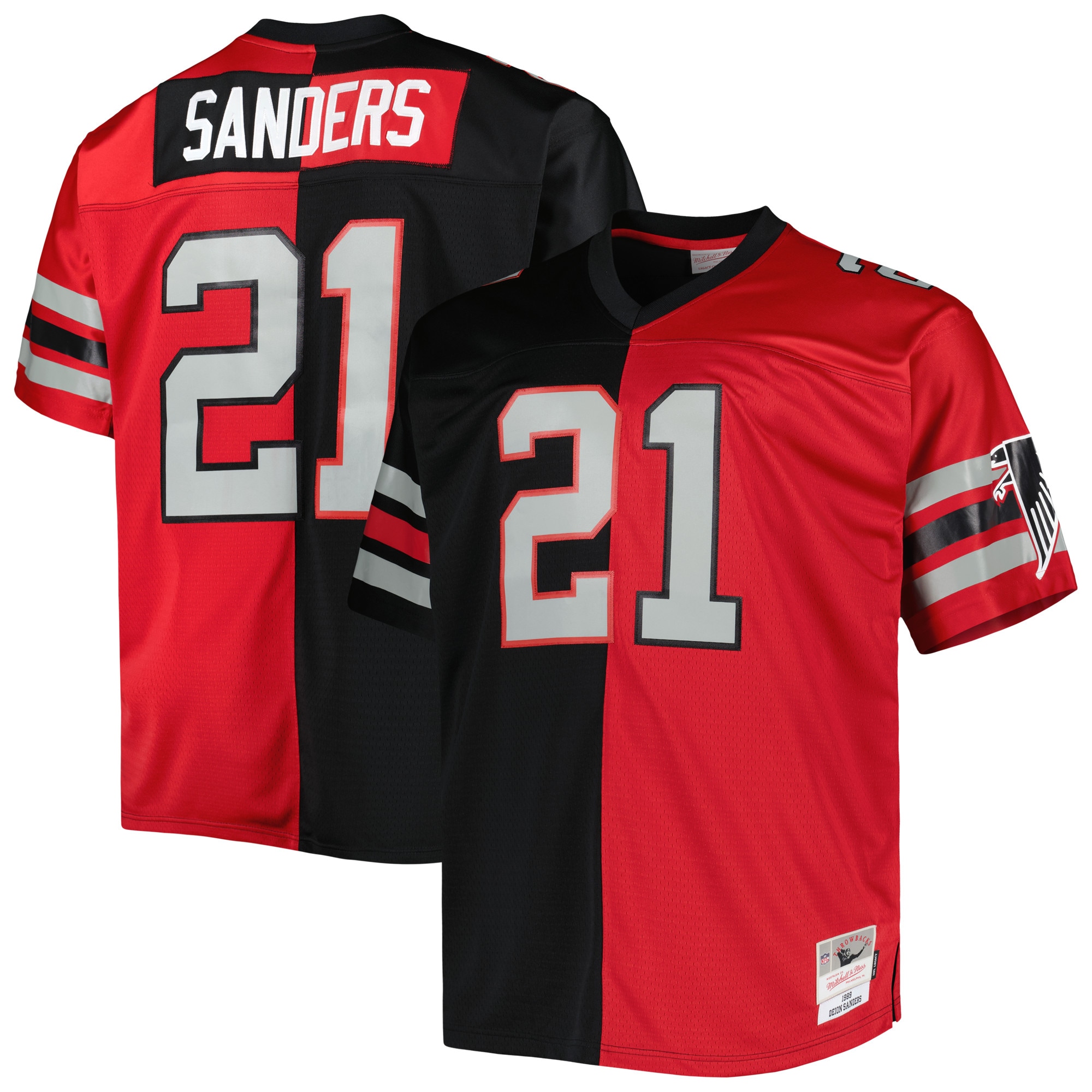 Atlanta Falcons Deion Sanders Mitchell Ness Black/Red Big Tall Split Legacy Retired Player NFL Jersey Men's