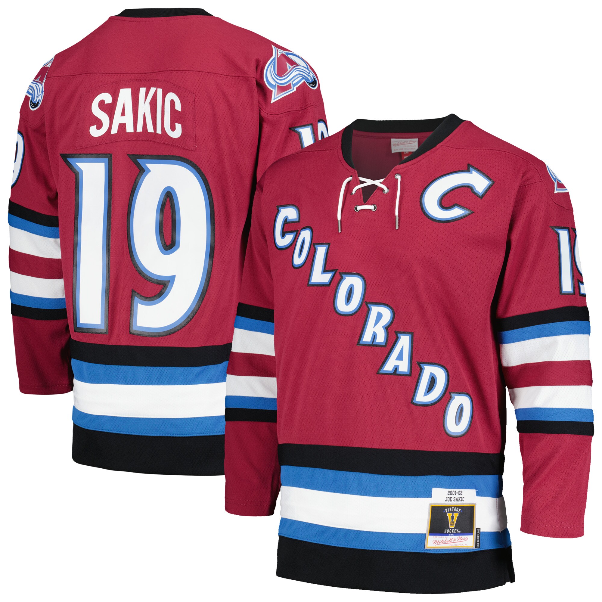 Colorado Avalanche Joe Sakic Mitchell Ness Burgundy 2001/02 Blue Line Alternate Player NHL Jersey Men's