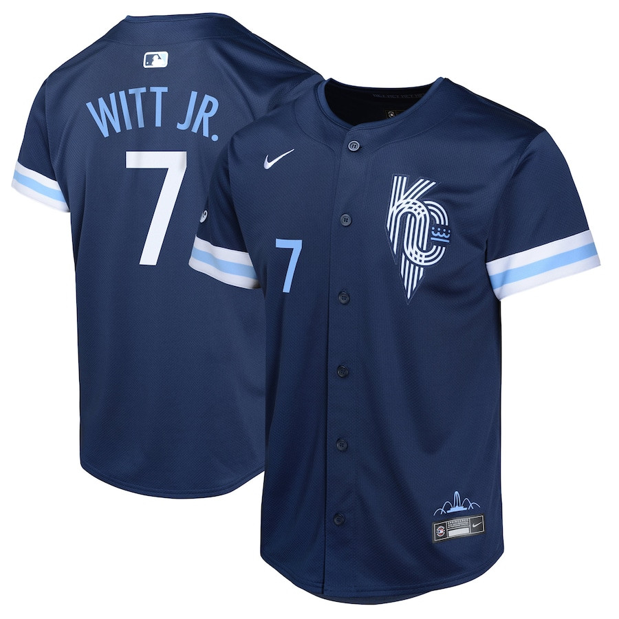 Bobby Witt Jr. 7 Kansas City Royals City Connect Limited Navy MLB Jersey Youth