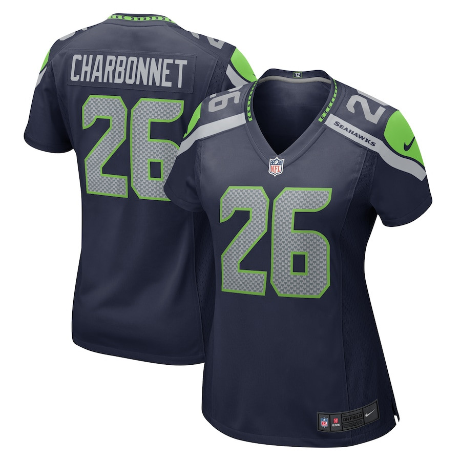 Zach Charbonnet 26 Seattle Seahawks Game College Navy NFL Jersey Women's