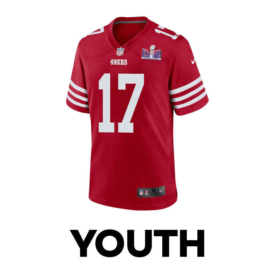 Brandon Allen 17 San Francisco 49ers Super Bowl LVIII Patch Game Scarlet NFL Jersey Youth