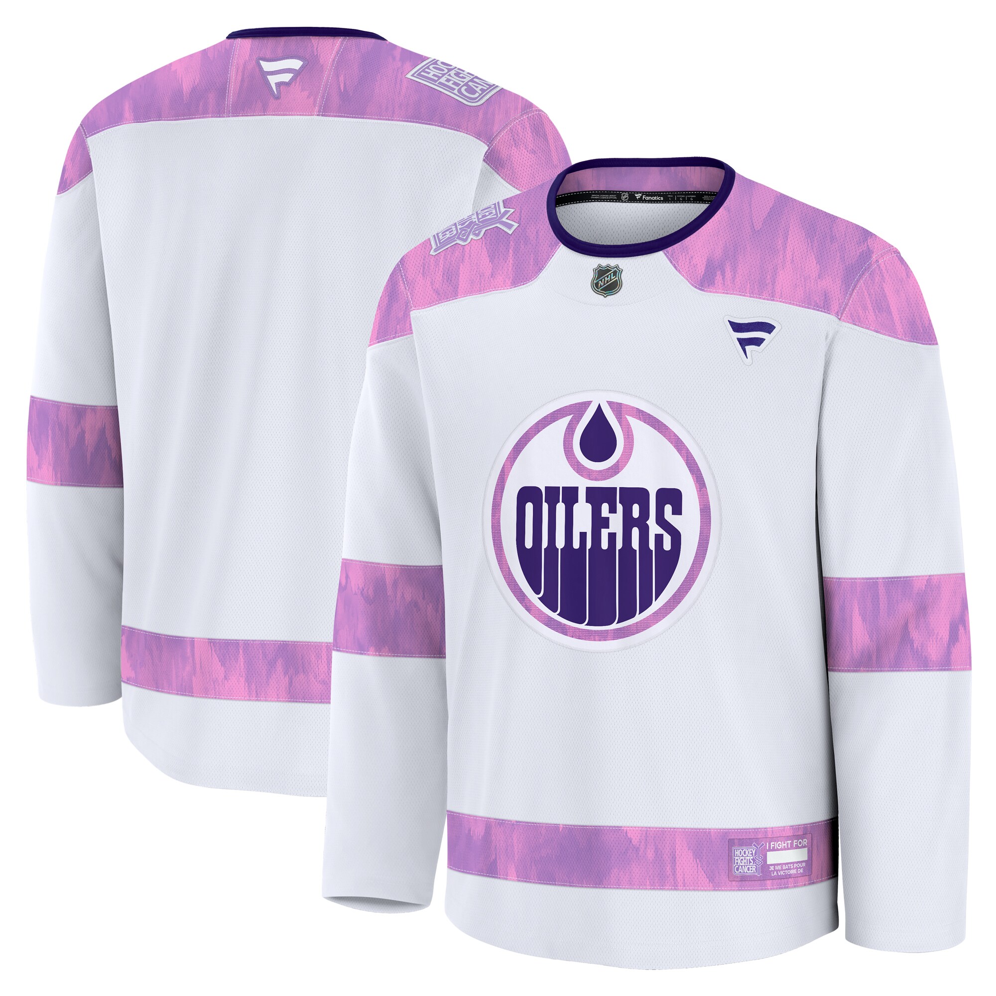 Edmonton Oilers White 2024 Fights Cancer Practice NHL Jersey Men's