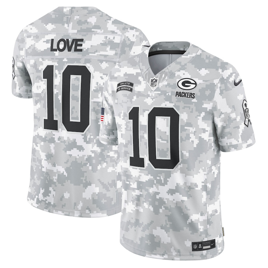 Jordan Love 10 Green Bay Packers 2024 Salute to Service Limited Arctic Camo NFL Jersey Men's