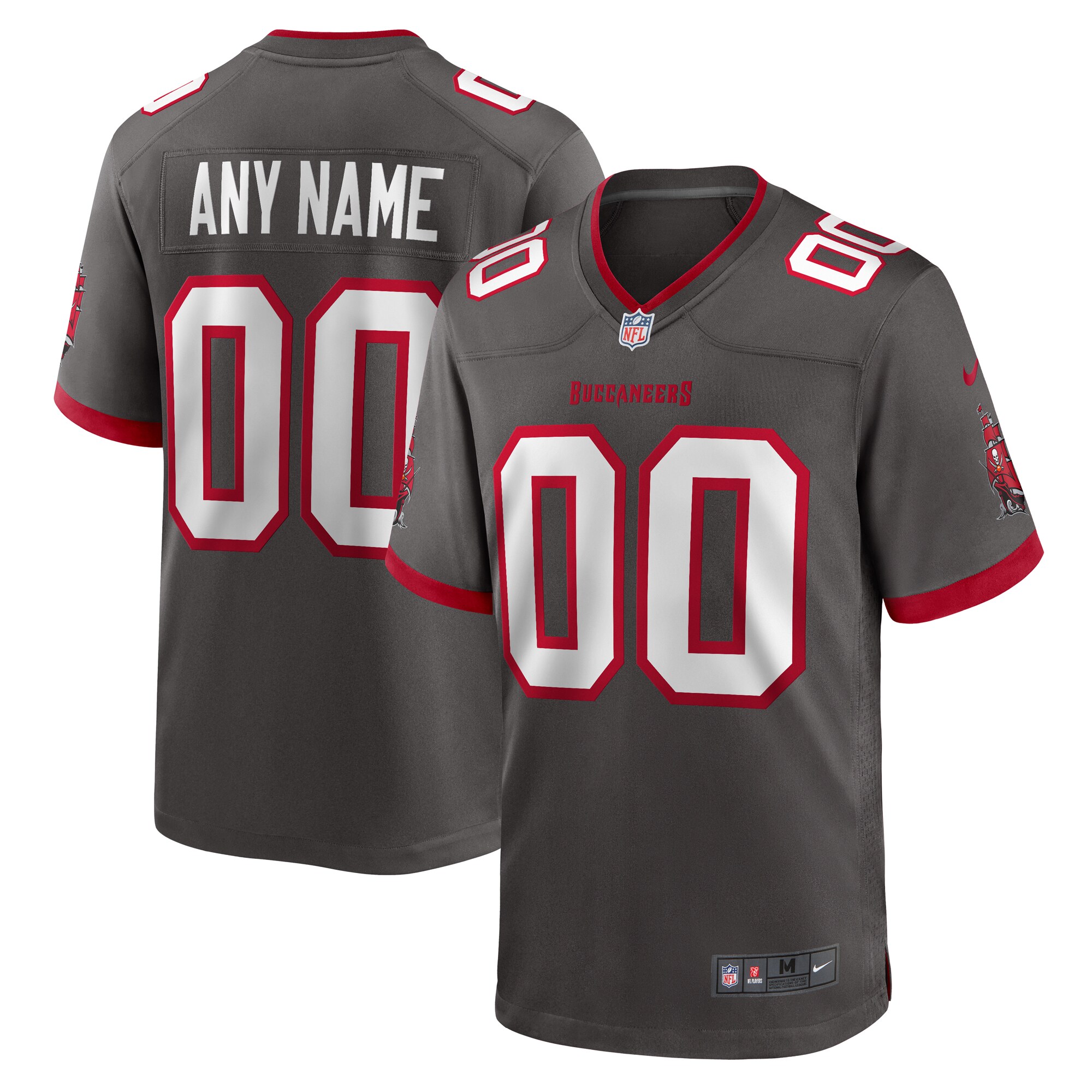 Tampa Bay Buccaneers Pewter Alternate Custom Game NFL Jersey Men's
