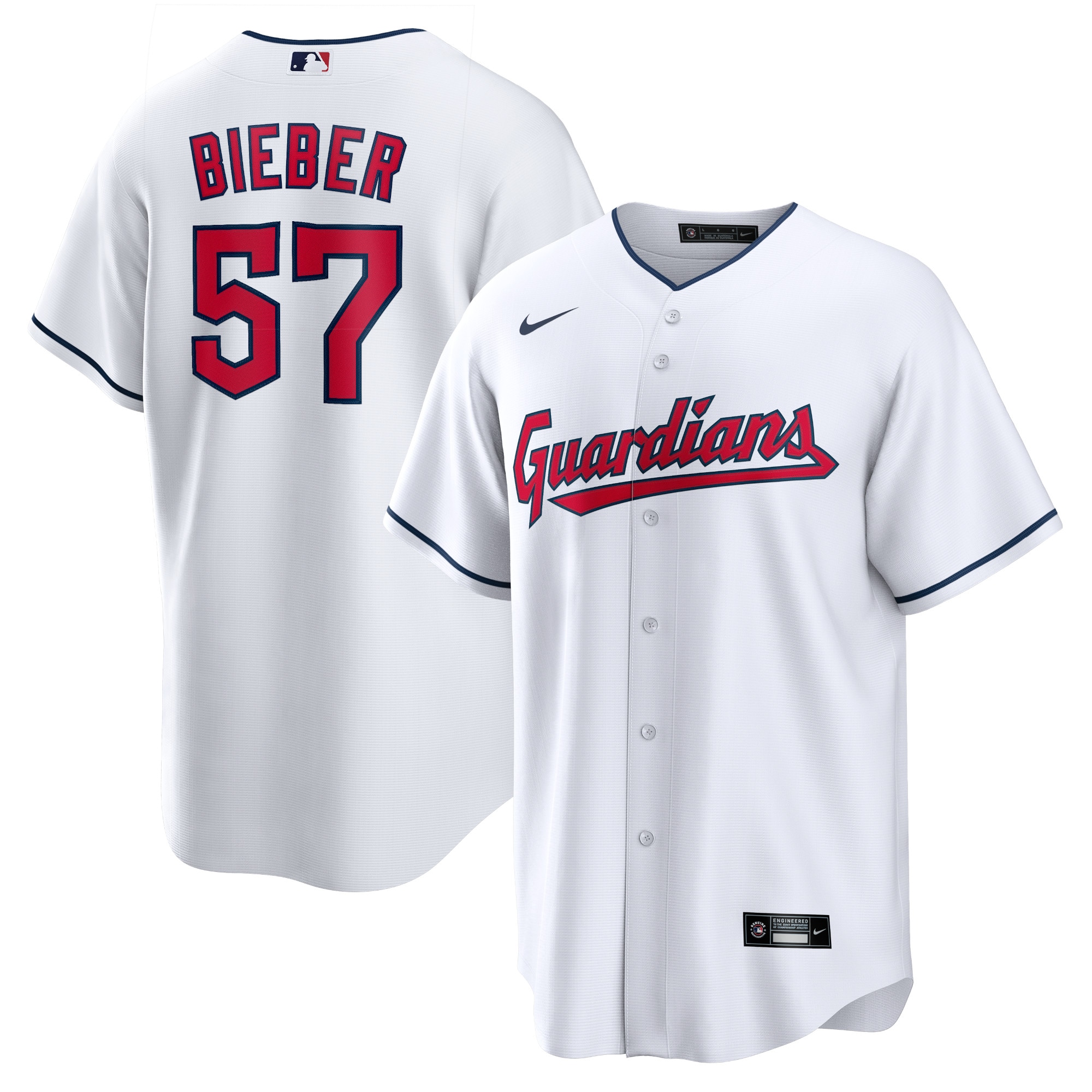 Cleveland Guardians Shane Bieber White Player MLB Jersey Men's