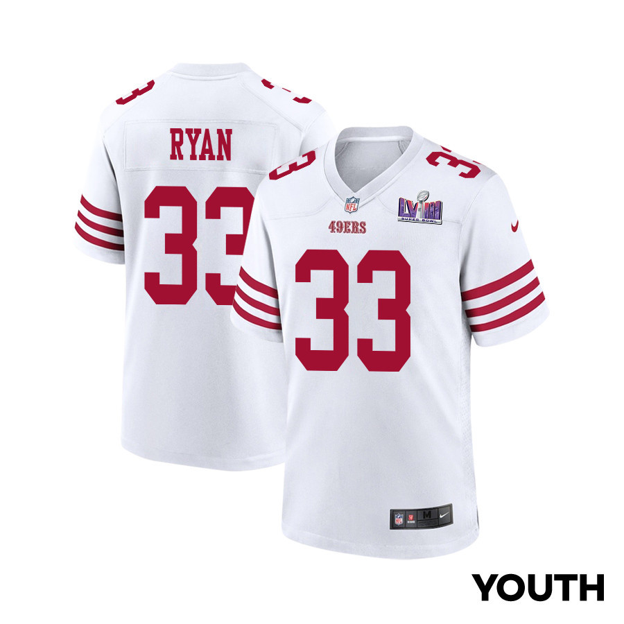Logan Ryan 33 San Francisco 49ers Super Bowl LVIII Patch Game White NFL Jersey Youth