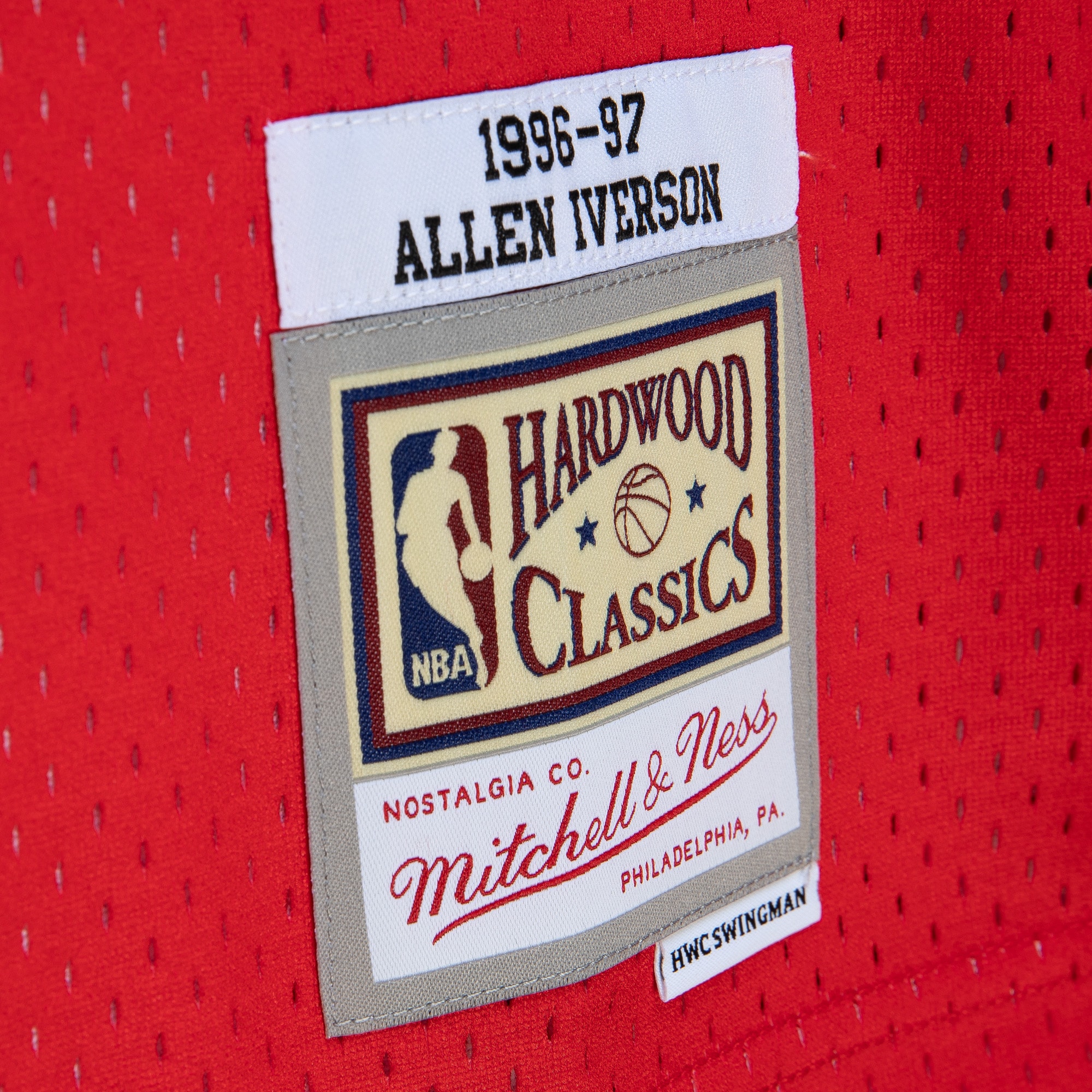 Mitchell Ness Allen Iverson Red/Royal Philadelphia 76ers 1996/97 Hardwood Classics Fadeaway Swingman Player NBA Jersey Men's