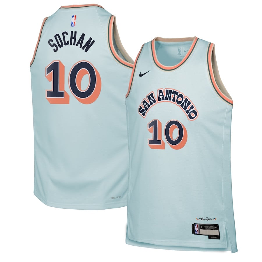 Jeremy Sochan 10 San Antonio Spurs 2024/25 Swingman Playe City Edition Light Blue NBA Jersey Youth