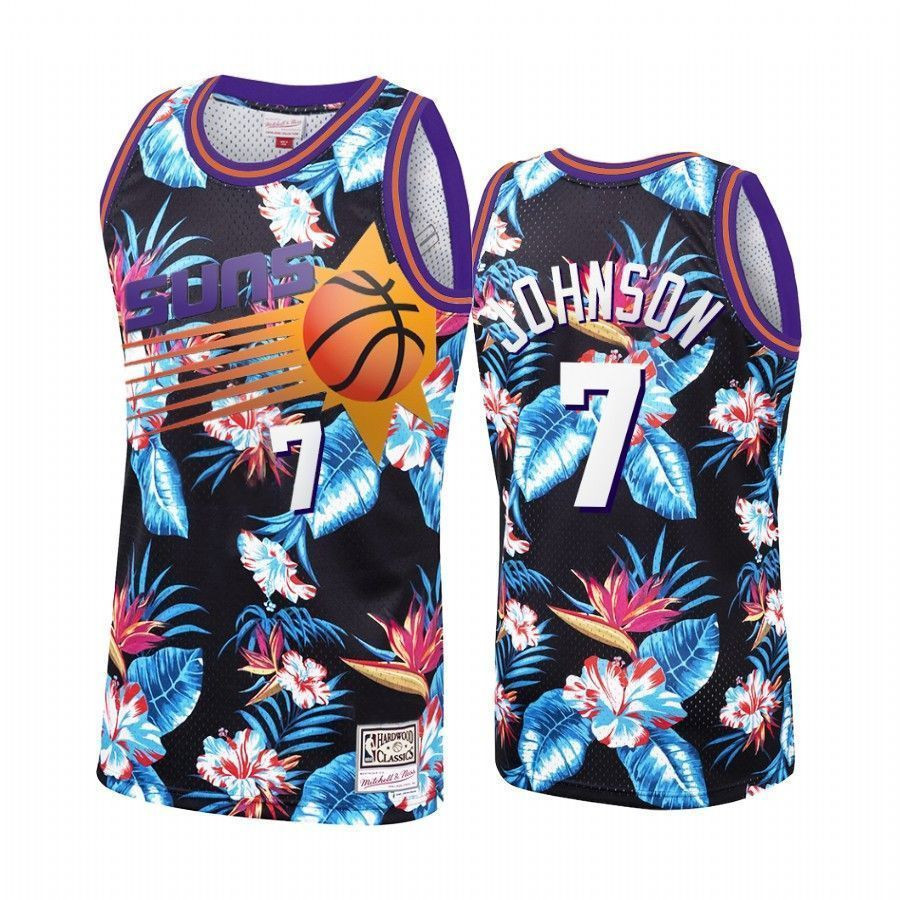 Kevin Johnson 7 Phoenix Suns Black Floral Fashion NBA Jersey Men's