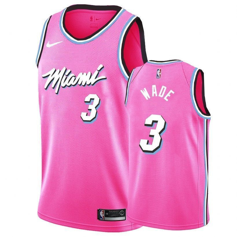 Miami Heat Dwyane Wade 3 Earned Edition Pink NBA Jersey Men's
