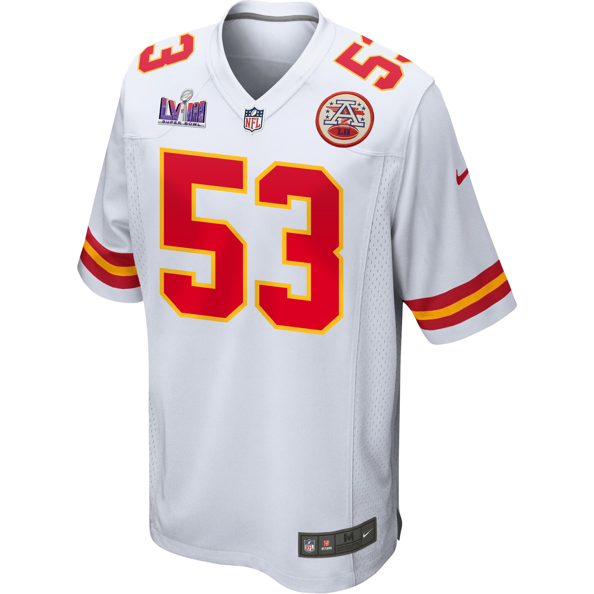 BJ Thompson 53 Kansas City Chiefs Super Bowl LVIII Patch Game White NFL Jersey Men's