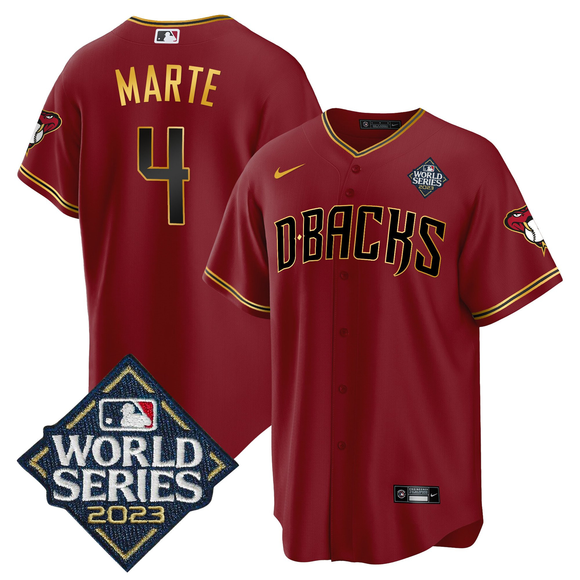 Ketel Marte 4 Arizona Diamondbacks 2023 World Series Crimson Gold MLB Jersey Men's