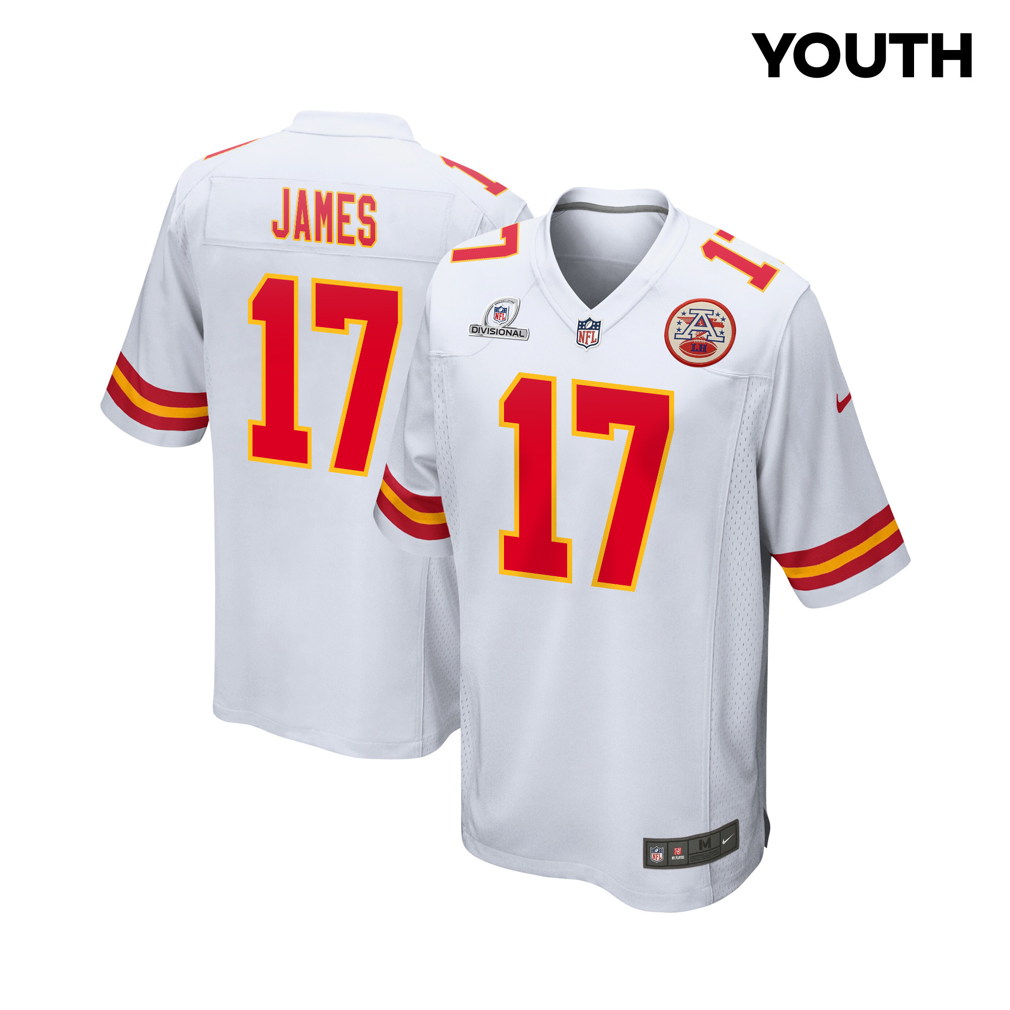 Richie James 17 Kansas City Chiefs Super Bowl LVIII Patch Game White NFL Jersey Youth