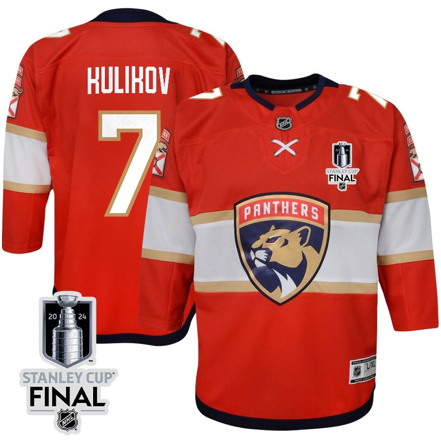 Dmitry Kulikov 7 Florida Panthers 2024 STANLEY CUP Final Home Breakaway Red NHL Jersey Youth