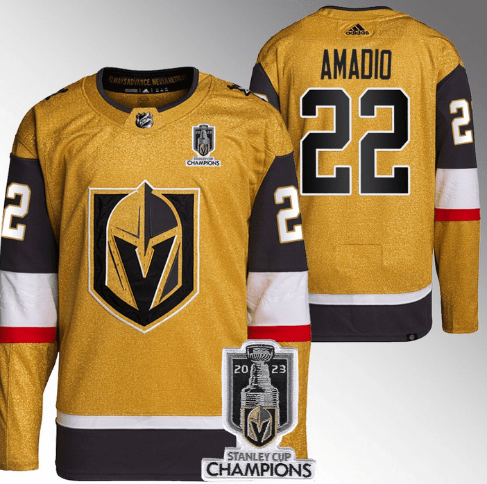 Michael Amadio 22 Vegas Golden Knights 2023 Stanley Cup Champions Patch Breakaway Home Gold NHL Jersey Men's