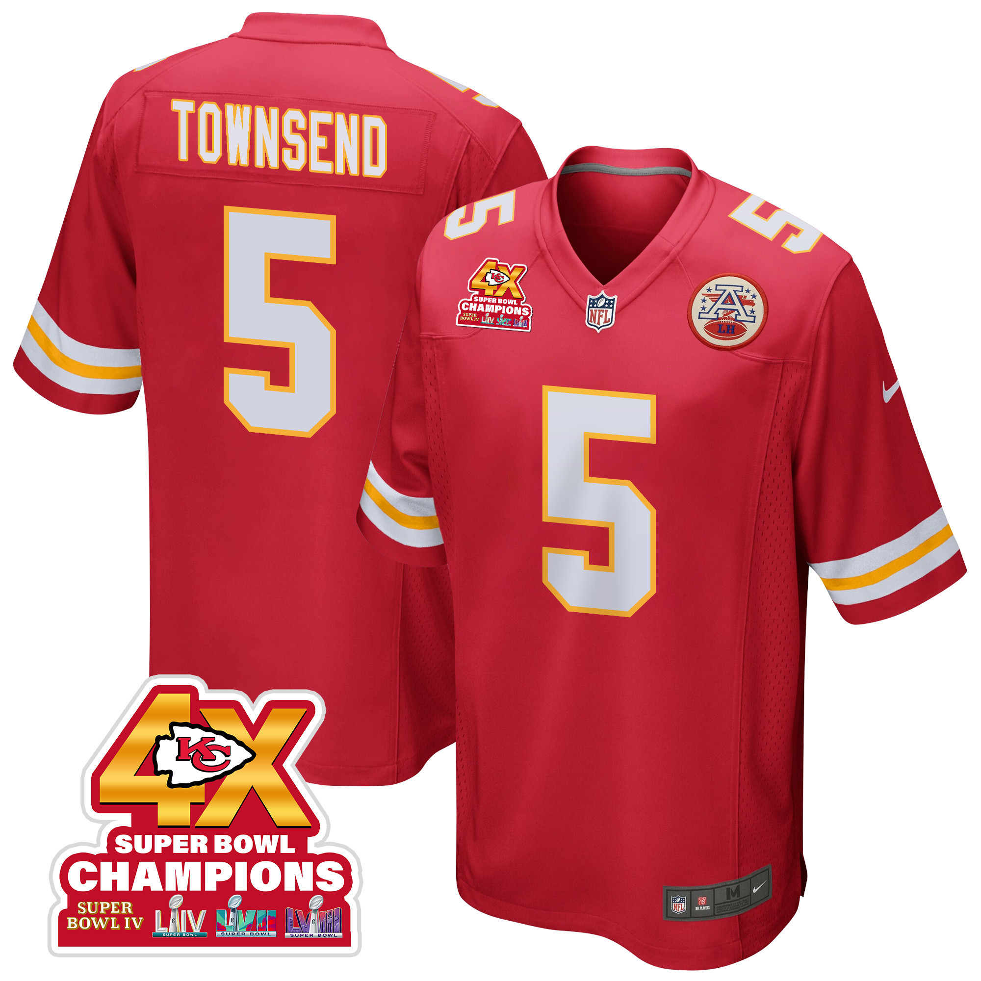 Tommy Townsend 5 Kansas City Chiefs Super Bowl LVIII Champions 4X Game Red NFL Jersey Men's