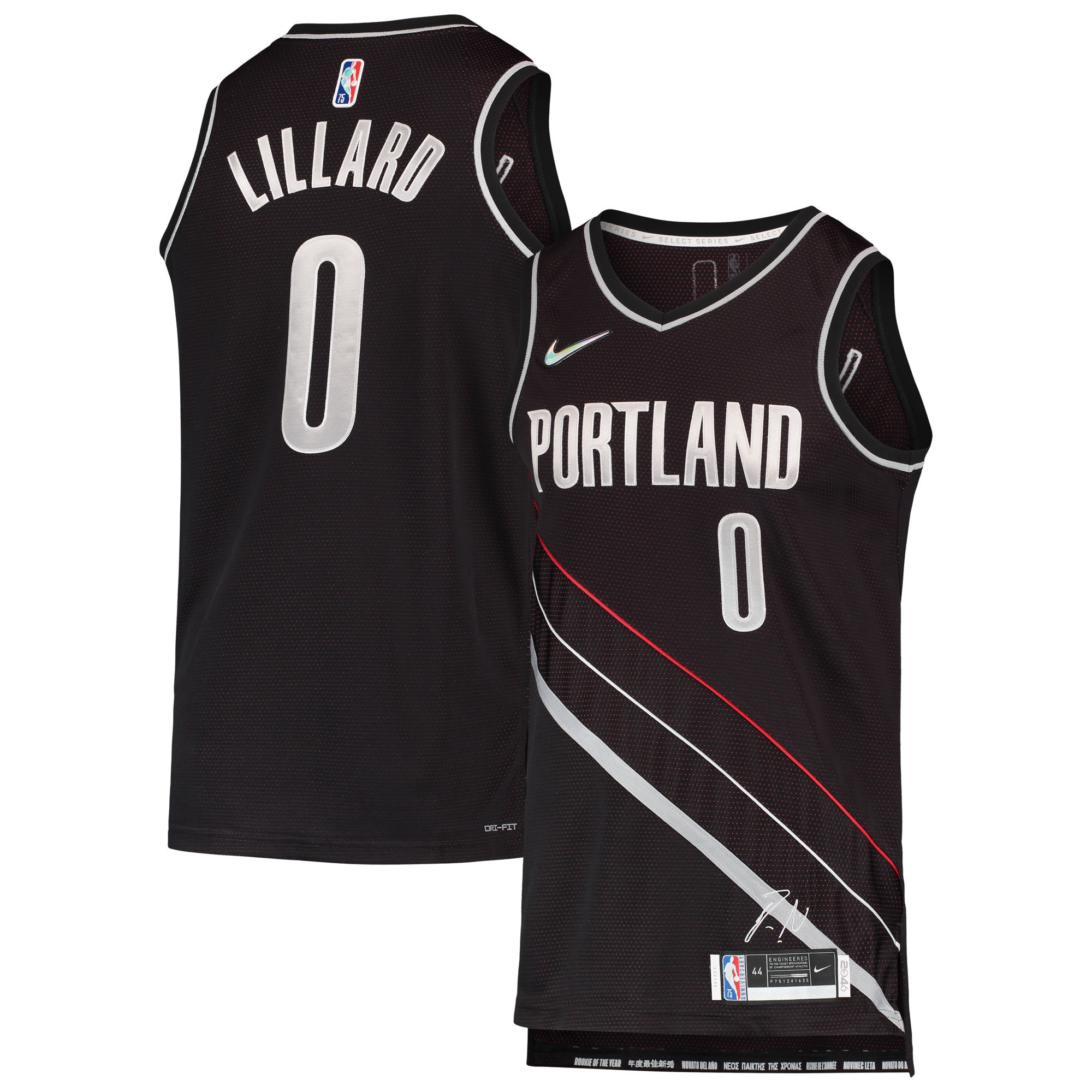 Damian Lillard 0 Portland Trail Blazers Select Series Rookie of the Year Swingman Team Printing NBA Jersey Men's