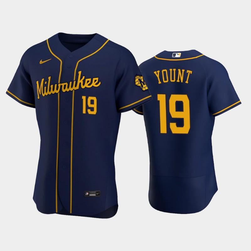 Milwaukee Brewers 19 Robin Yount Alternate Team Navy MLB Jersey Men's