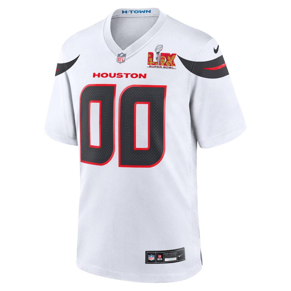 Houston Texans Super Bowl LIX Patch Game Custom White NFL Jersey Men's