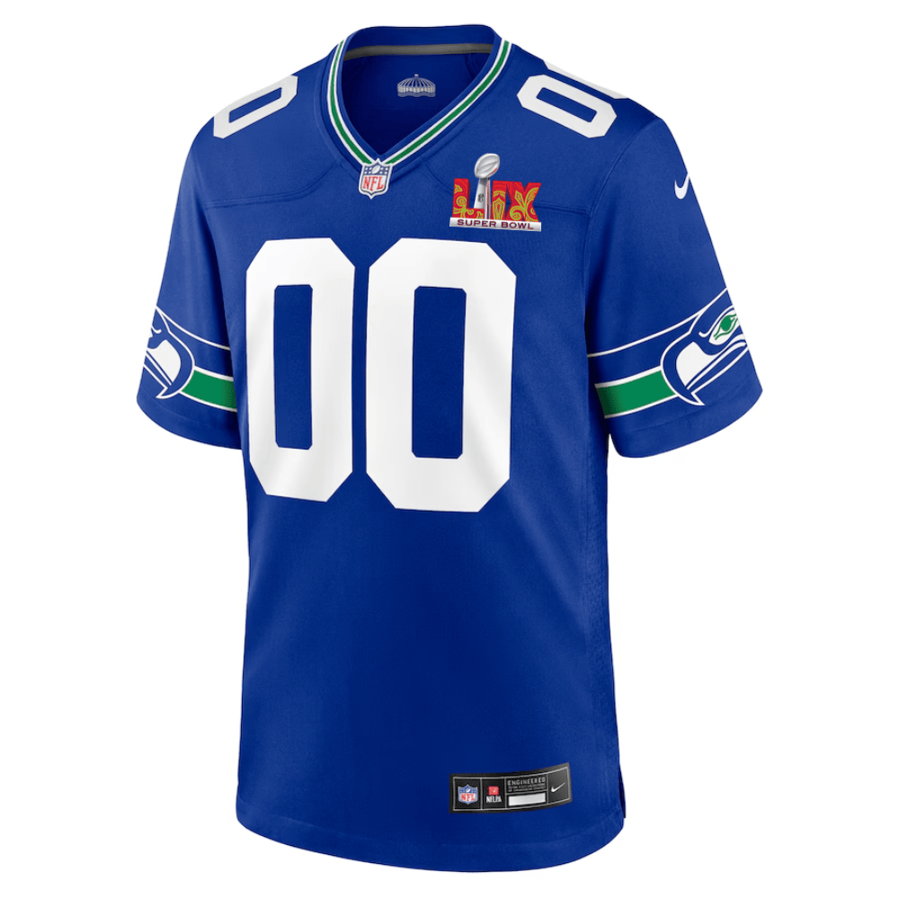Seattle Seahawks Super Bowl LIX Patch Throwback Game Custom Royal NFL Jersey Men's