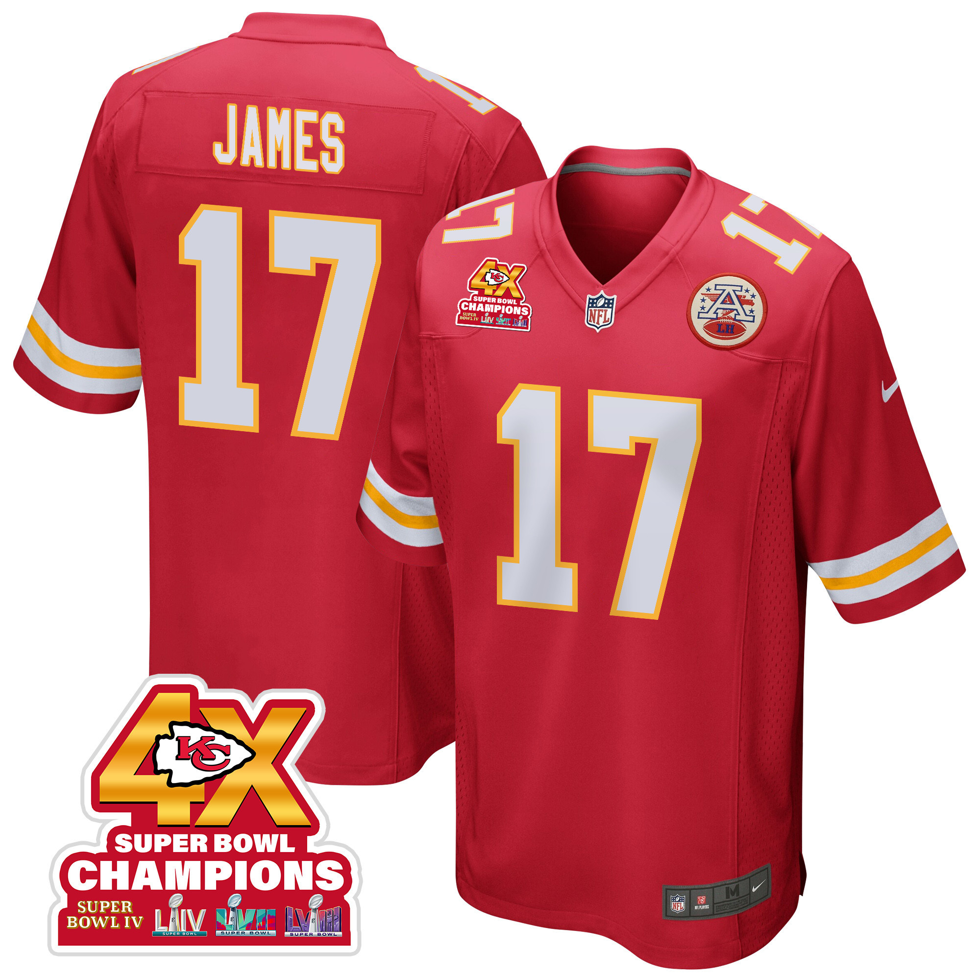 Richie James 17 Kansas City Chiefs Super Bowl LVIII Champions 4X Game Red NFL Jersey Men's
