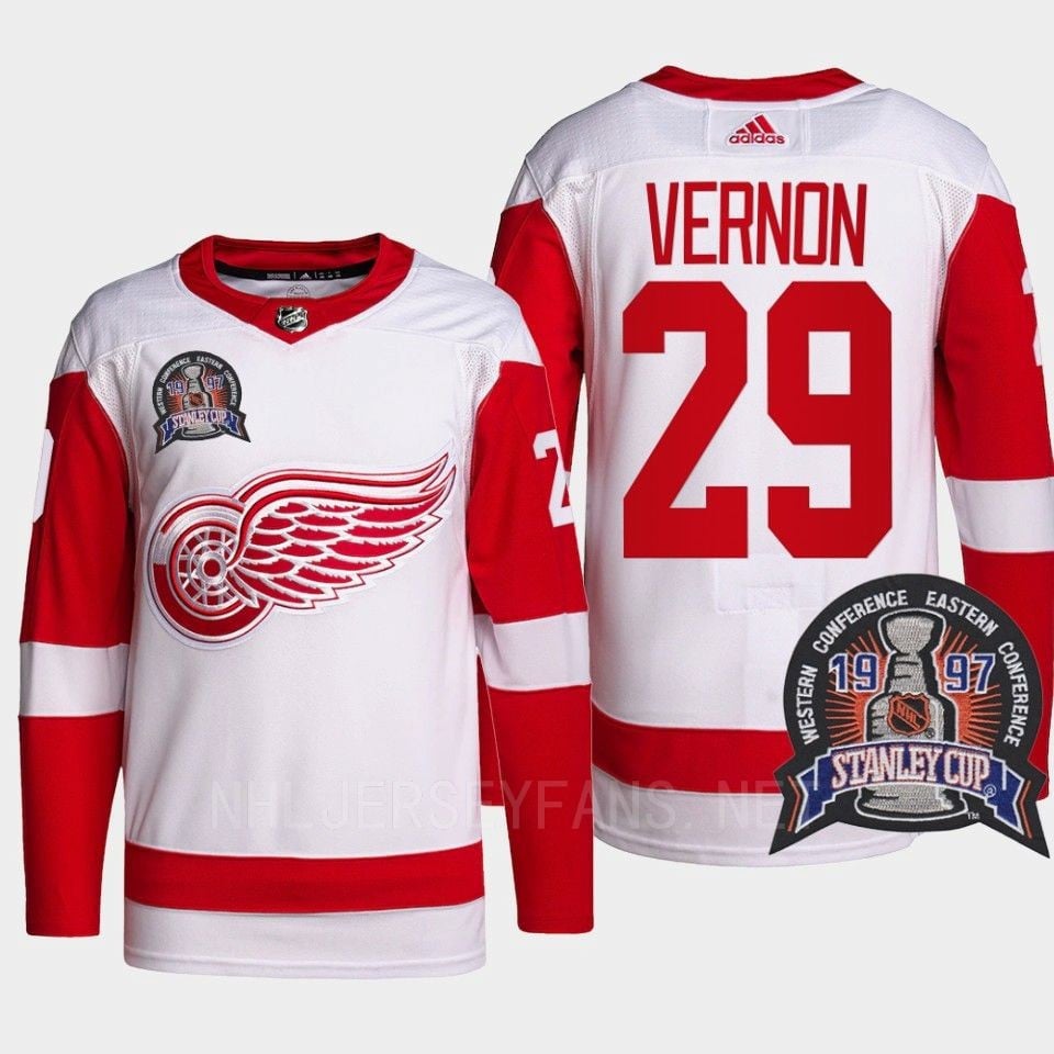 Mike Vernon 29 1997 Stanley Cup Detroit Red Wings Red 25th Anniversary NHL Jersey Men's