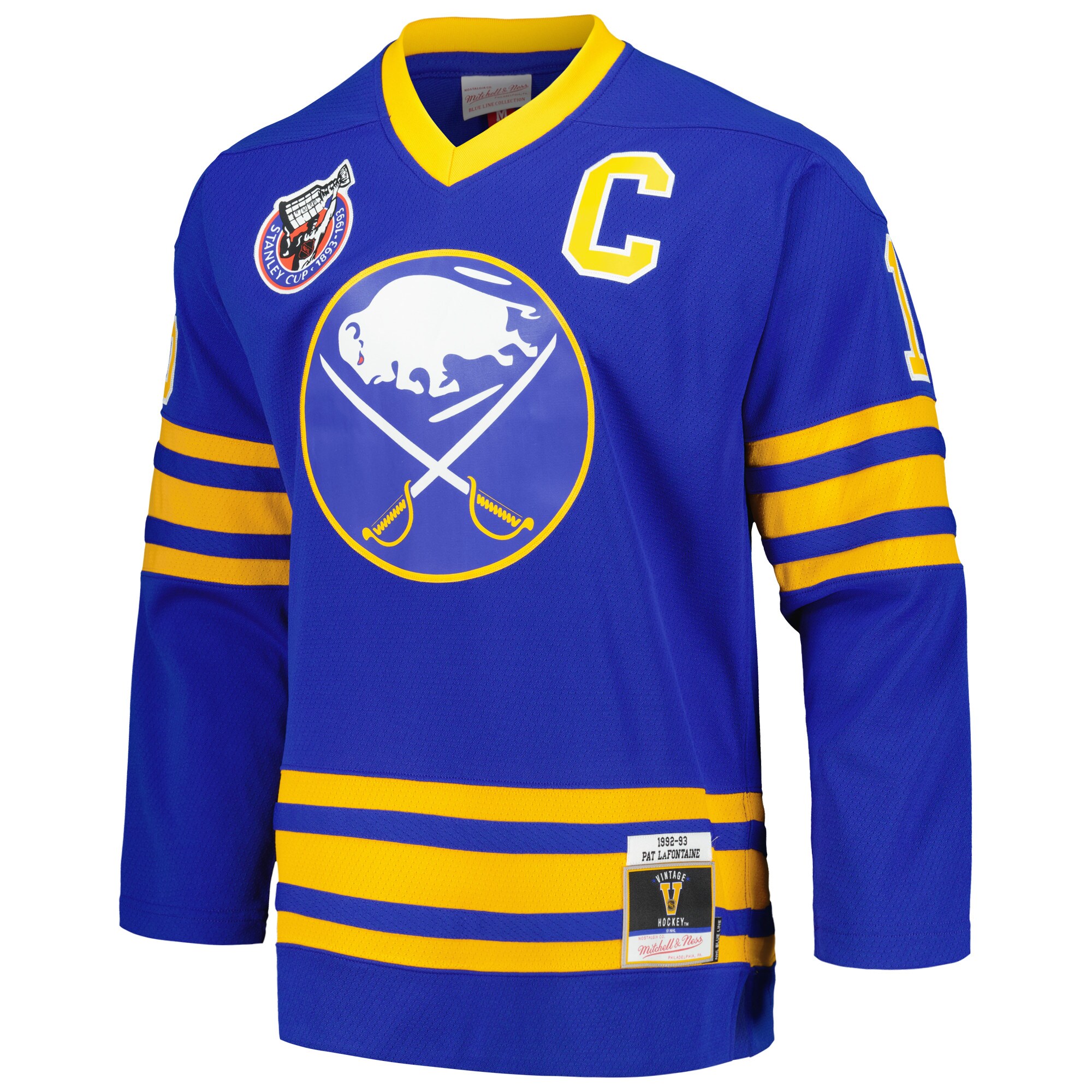 Buffalo Sabres Pat LaFontaine Mitchell Ness Royal Captain Patch 1992/93 Blue Line Player NHL Jersey Men's