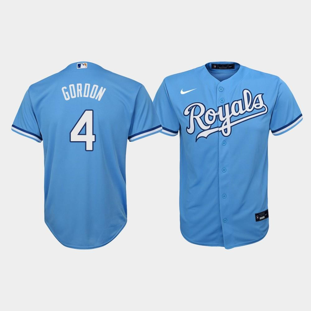Kansas City Royals Alex Gordon 4 Light Blue Alternate MLB Jersey Youth