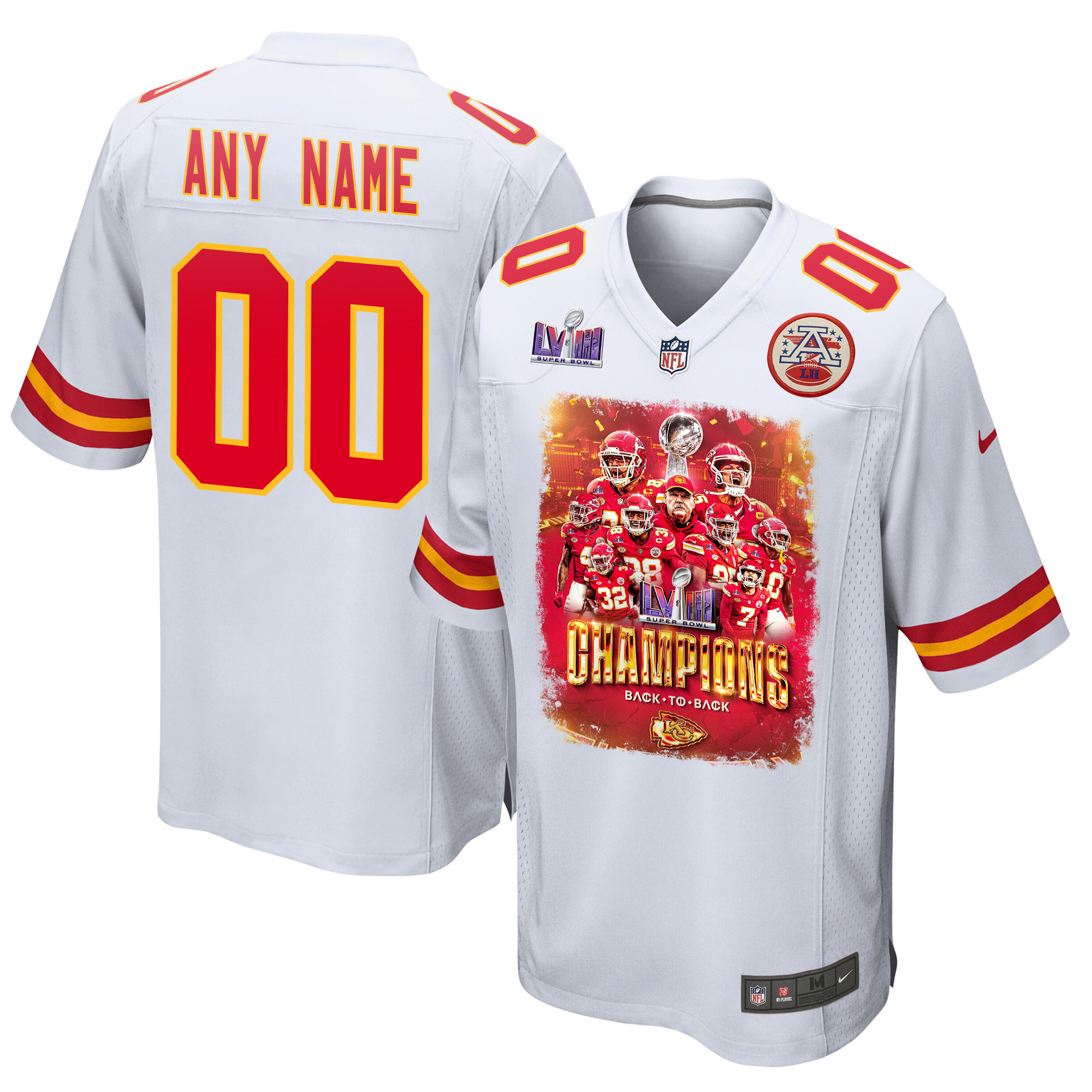 Kansas City Chiefs Super Bowl LVIII Back To Back Game Custom White NFL Jersey Men's